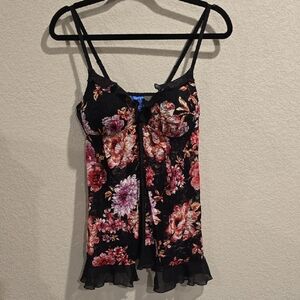 Apt. 9 Intimates Black Floral Mesh Babydoll Chemise - Size Large